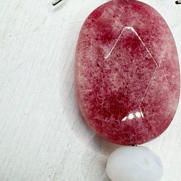 sterling silver pink rhodochrosite Faceted Stone Large Dangle Earrings - Picture 6 of 8